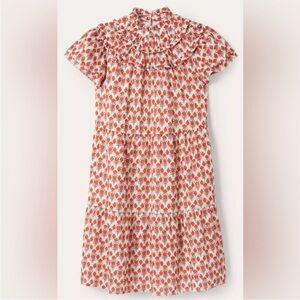 Boden Ruched Detail Metallic Dress Cream Red Poppy Gold US Size 12